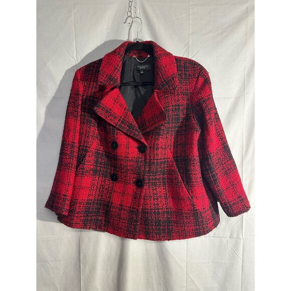 Talbots Blazer Jacket 14 Red Plaid Wool Button Academia Capsule Tweed Pockets - Picture 1 of 9